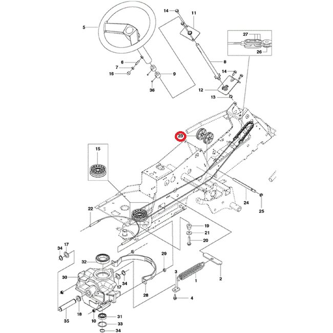 Stuurkabel Poelie voor HUSQVARNA, JONSERED, PARTNER, MCCULLOCH, ZENOAH PR17, PR17 AWD, R13 C5, R15 T AWD, R15 Ts AWD, R213 C, R214 T, R214 T AWD, R214 TC, R214C, R215 TX, R216, R216 AWD, R216 T AWD, R216TAWD, R316 T, R316 T AWD, R316 Ts AWD, R31