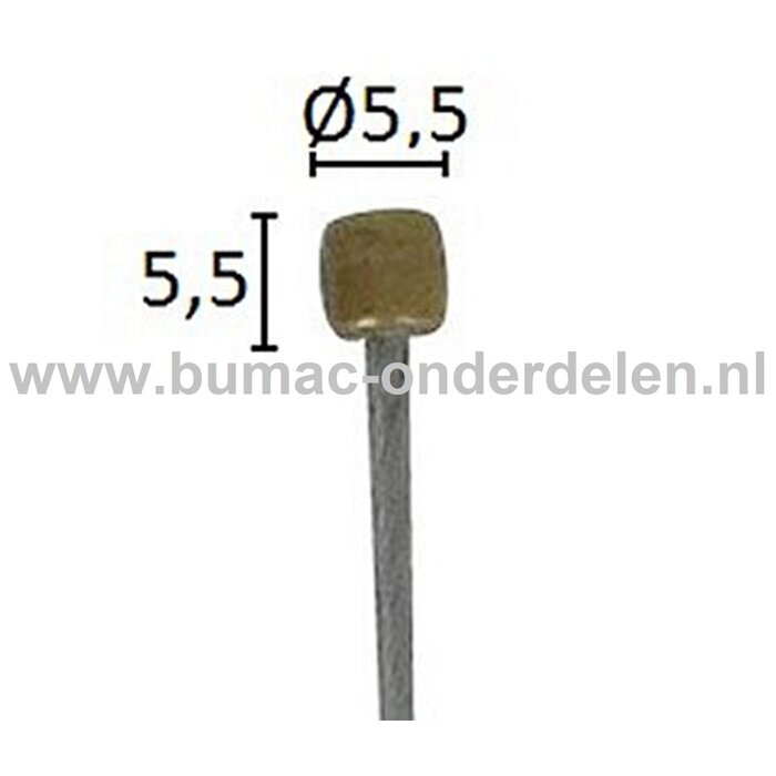 Flexibele Kabel met Cilindervormige Uiteinde voor Koppelingskabel, Remkabel, Bedieningskabel voor Veegmachine, Tuinfrees, Grasmaaier, Zitmaaier, Frontmaaier, Trekker, Kooimaaier, Verticuteermachine Kabel Lengte 3000 mm - Ø 1,9 mm, Ton Ø 5,5x5,5