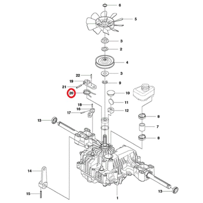 Veer voor Bediening van Hydrostaat op FLYMO, HUSQVARNA, JONSERED, PARTNER, MCCULLOCH, ZENOAH TUFF TORQ K46 AW, K46 BT, K46AW, K46BA, K46BN, K46BN1, K46H, K46I, K574A, R15 T AWD, R15 Ts AWD, R213 C, R214 T, R214 T AWD, R214 TC, R214C, R215 TX, R216, R216