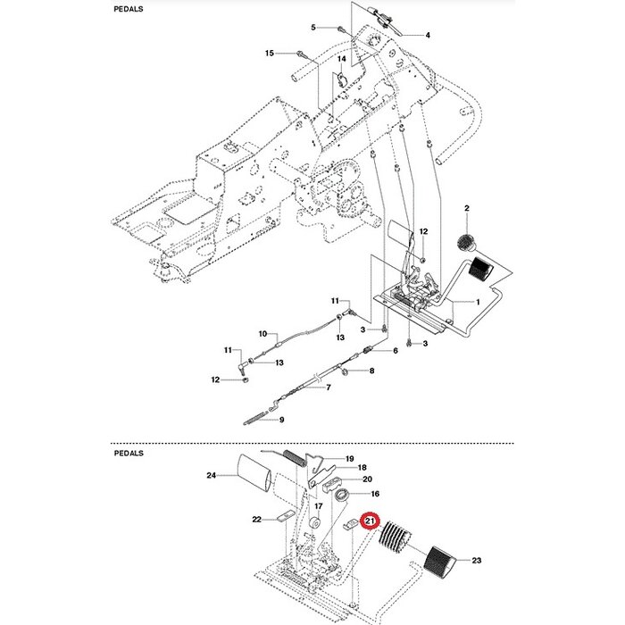 Geleider voor Pedaalas voor HUSQVARNA, JONSERED, PARTNER, MCCULLOCH, ZENOAH P524, P524EFI, PR17, PR17 AWD, PROFLEX 18, PROFLEX 21, PROFLEX 21 AWD, PROFLEX 21 II, PT26 D, R 422 Ts, R 422 Ts AWD, R112 C, R115 B, R115 C, R15 T AWD, R15 Ts AWD, R213 C, R214 T