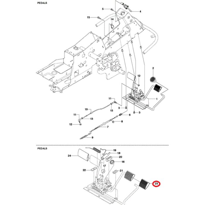 Rubber Rempedaal voor HUSQVARNA, JONSERED, PARTNER, MCCULLOCH, ZENOAH P520 D, P520 D with Cabin, P524, P524EFI, P525 D, P525 D with Cabin, P535HX, PR17, PR17 AWD, PROFLEX 1200, PROFLEX 18, PROFLEX 20, PROFLEX 21, PROFLEX 21 AWD, PROFLEX 21 II, PT26 D