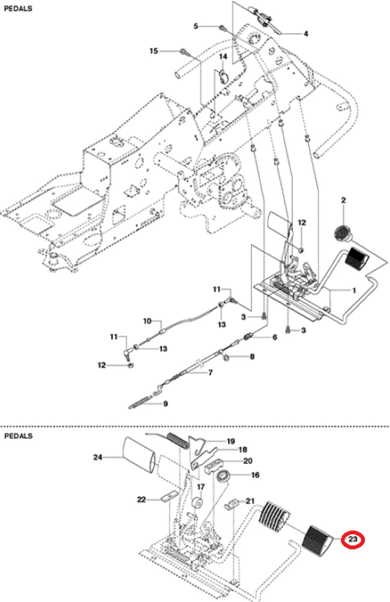 Rubber Rempedaal voor HUSQVARNA, JONSERED, PARTNER, MCCULLOCH, ZENOAH P520 D, P520 D with Cabin, P524, P524EFI, P525 D, P525 D with Cabin, P535HX, PR17, PR17 AWD, PROFLEX 1200, PROFLEX 18, PROFLEX 20, PROFLEX 21, PROFLEX 21 AWD, PROFLEX 21 II, PT26 D