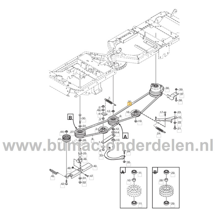 V-Snaar Aandrijving Maaimessen, Snaar van Motor naar tussen Poelie op STIGA, Castelgarden, Alpina, Mountfield Zitmaaiers, Tuintrekkers, Frontmaaiers, Grasmaaiers V Snaar Maaidek aandrijving, Mes aandrijving, Aandrijfsnaar, Snaren PARK PRO 16 4WD, PARK PRO