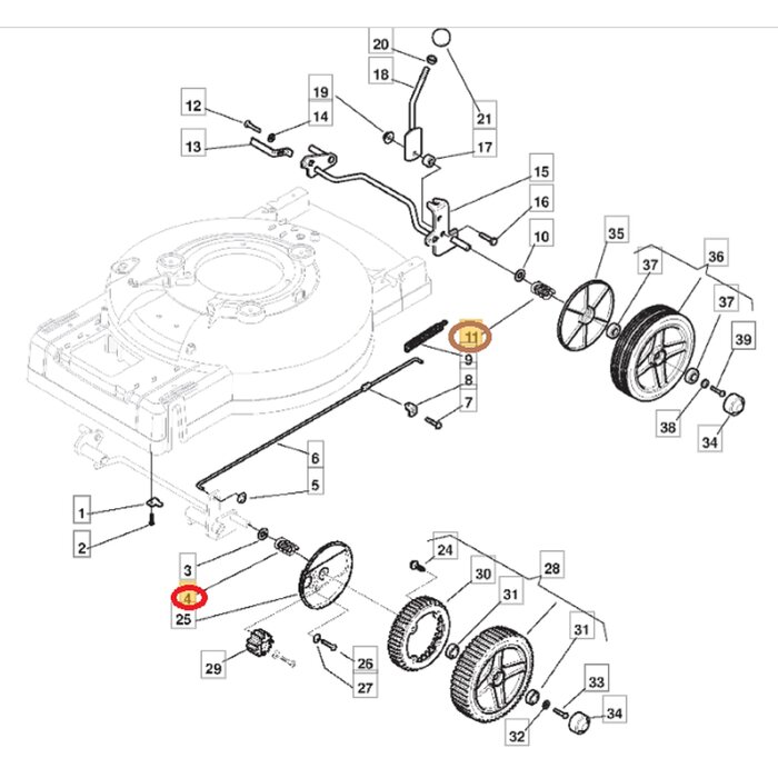 Veer voor Wiel op STIGA, MOUNTFIELD, CASTELGARDEN, ALPINA op Gazonmaaiers, Loopmaaiers, Grasmaaiers Duwveer, Wielveer, Veren BL450, COLLECTOR 50, COLLECTOR 55, COMBI 43, COMBI 48, COMBI 50, COMBI 55, COMBI 748, DINO 47, EU 474, GTX48HR, M44PD, M5010, M503