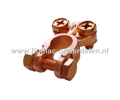 Accuklem Ø 14 mm  + en -  Pool te schroeven voor Conische Polen De accuklemmen zorgen dat de Accu en de Stroomkabels met elkaar in contact staan Trekker, Zitmaaier, Tuintrekker, Frontmaaier, Grasmaaiers, Accuklem, Batterijklem, Accupoolklem