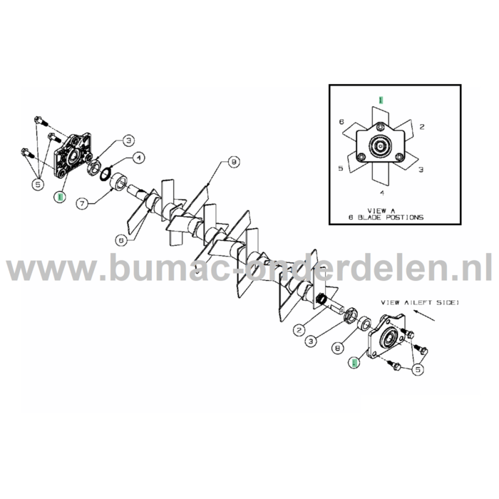 Lagerblok voor Verticuteermachine op MTD, Bolens, Gutbrod, Yardman, Wolf Verticuteermachines, Ontmossers, Verticuteerder Lager Blok, Steun Verticuteermessen, Bevestiging Mes schacht GLS4055, GLS4555, GLS5055, BL3540BV, BL3540MV, BL5540BV, BL5550BV, BL5550