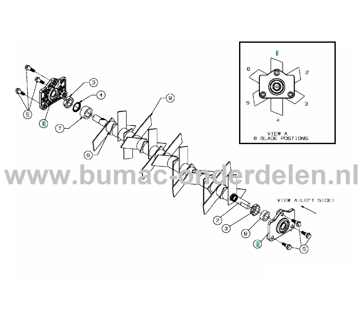 Lagerblok voor Verticuteermachine op MTD, Bolens, Gutbrod, Yardman, Wolf Verticuteermachines, Ontmossers, Verticuteerder Lager Blok, Steun Verticuteermessen, Bevestiging Mes schacht GLS4055, GLS4555, GLS5055, BL3540BV, BL3540MV, BL5540BV, BL5550BV, BL5550