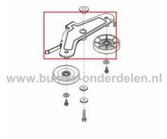 Spanrolhouder voor ALKO, SOLO Zitmaaiers, Tuintrekkers, Grasmaaiers Poelie Houder, Spanrol Houder, Poeliehouder T15-102.6HD-A, T13-92HD, T14-102HDE Edition, T15-92HDE, T16-102HD, T20-102HDE