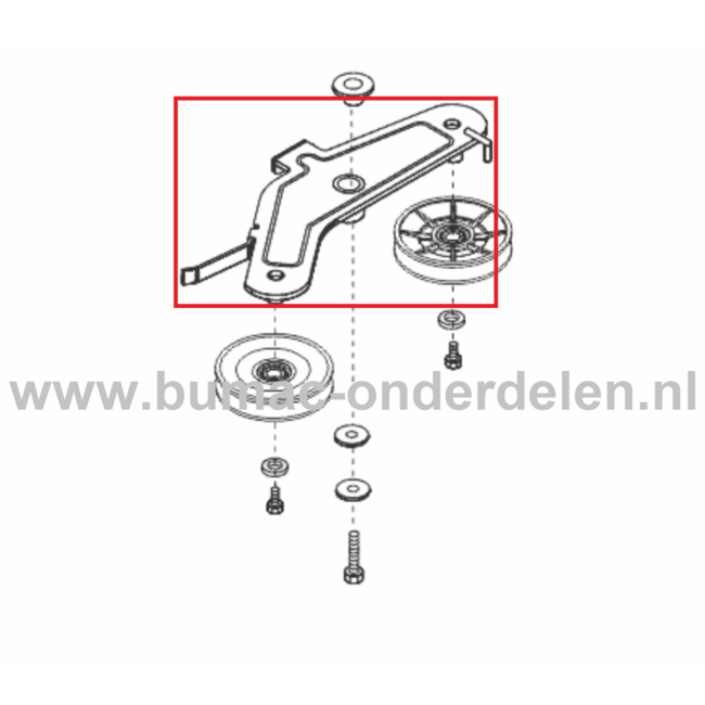 Spanrolhouder voor ALKO, SOLO Zitmaaiers, Tuintrekkers, Grasmaaiers Poelie Houder, Spanrol Houder, Poeliehouder T15-102.6HD-A, T13-92HD, T14-102HDE Edition, T15-92HDE, T16-102HD, T20-102HDE