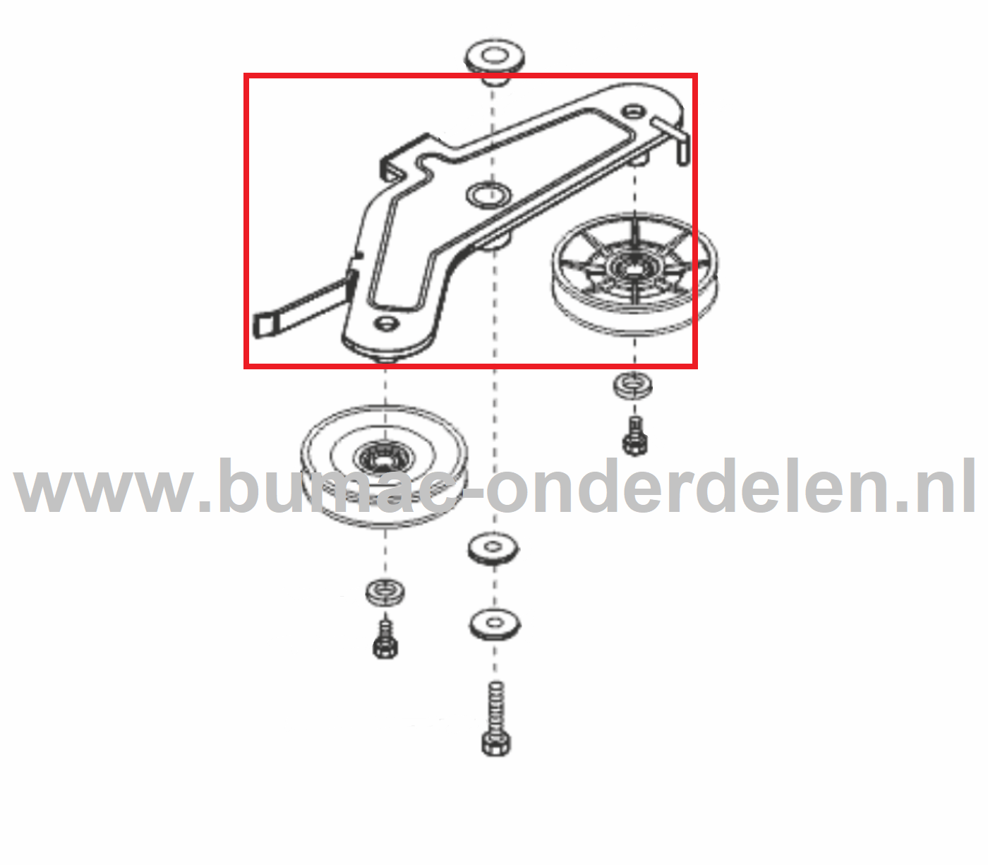 Spanrolhouder voor ALKO, SOLO Zitmaaiers, Tuintrekkers, Grasmaaiers Poelie Houder, Spanrol Houder, Poeliehouder T15-102.6HD-A, T13-92HD, T14-102HDE Edition, T15-92HDE, T16-102HD, T20-102HDE