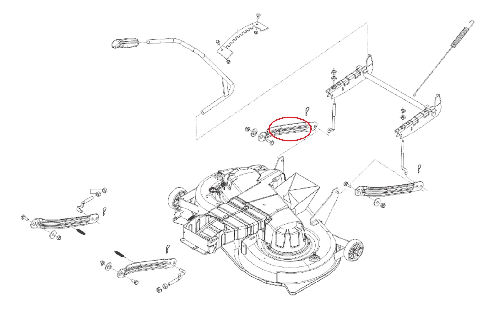 Verbindingsstang Maaidek Hoogte Instelling voor ALKO, SOLO, BRILL Zitmaaiers, Tuintrekkers, Grasmaaiers Achterbrug, Hendel, Verbinding Stang T20-105.5 HDE V2, T23-125.5 HDE V2, T22-11.7 HDS AV2
