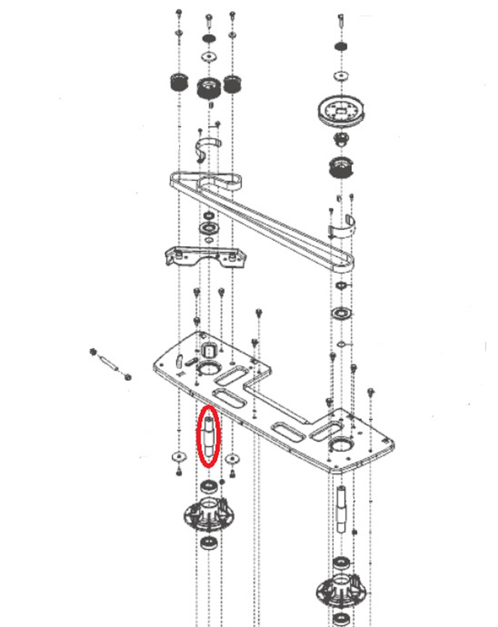 Mes-as voor Meshouder Rechts op ALKO, SOLO, BRILL Zitmaaiers, Trekkers, Tuintrekkers, Grasmaaiers Mes As T23-125.5 HDE V2
