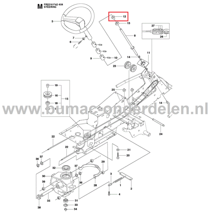 Bus voor Stuurstang op Husqvarna, Jonsered, Partner, McCulloch Zitmaaiers, Tuintrekkers, Grasmaaiers, Tuintracktoren Lagerbus, Stuurbus PROFLEX 1200, PROFLEX 18, PROFLEX 20, PROFLEX 21, R112 C, R112 C5, R115 B, R115 C, R13 C5, R15 T AWD, R15 Ts AWD, R213