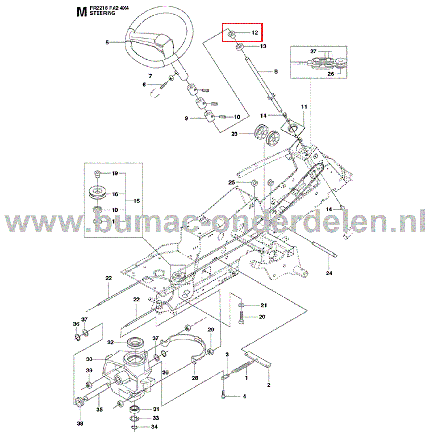 Bus voor Stuurstang op Husqvarna, Jonsered, Partner, McCulloch Zitmaaiers, Tuintrekkers, Grasmaaiers, Tuintracktoren Lagerbus, Stuurbus PROFLEX 1200, PROFLEX 18, PROFLEX 20, PROFLEX 21, R112 C, R112 C5, R115 B, R115 C, R13 C5, R15 T AWD, R15 Ts AWD, R213