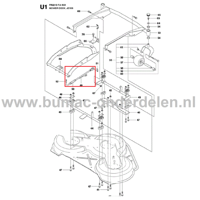 Stang voor Maaidek op Husqvarna, Jonsered, Partner McCulloch Zitmaaiers, Tuintrekkers, Grasmaaiers, Tuintractoren Maaidekstang, Stang Maaidek R15 T AWD, R15 Ts AWD, R316 T, R316 T AWD, R316 Ts AWD, R316 TXs AWD, R318, R320 AWD, R322T AWD, RIDER 15 T, RIDE