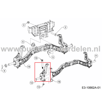 Fusee Rechts voor MTD, Yardman, Wolf, Cub Cadet Elektrische Zitmaaiers, Tuintrekkers Wielas, Fusee 106.220 H 106.220 HP, 95.180 H, GLTT 165.95 H, GLTT 180.106 H, XT3 QS127, XT3 QS137, XT2 PS107, XT2 PS117, XT2 QS117, XT2 QR106