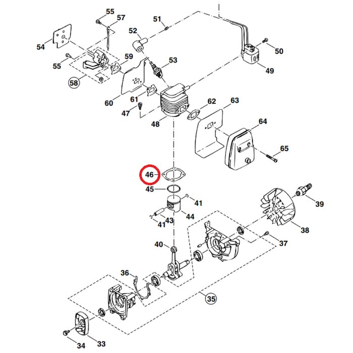 Cylinderafdichting voor DOLMAR, MAKITA, ROBIN Bladblazers, Bladvegers, Blowers Cylindervoetpakking, Cylinderpakking, Dichting, Pakking PB-250, RBL 250