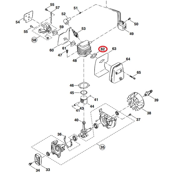 Uitlaatpakking voor DOLMAR, MAKITA, ROBIN PB250, RBL250 op Bladblazers Pakking PB-250, RBL 250