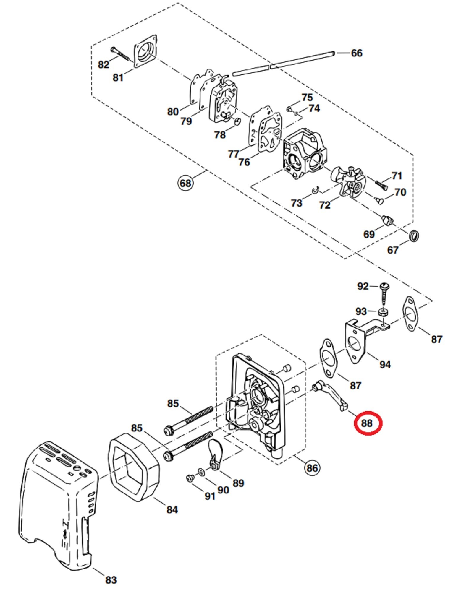Chokestang voor DOLMAR, MAKITA, ROBIN PB250, RBL250 op Bladblazers Chokehendel, Hendel, Stang PB-250, RBL 250, onderdeel