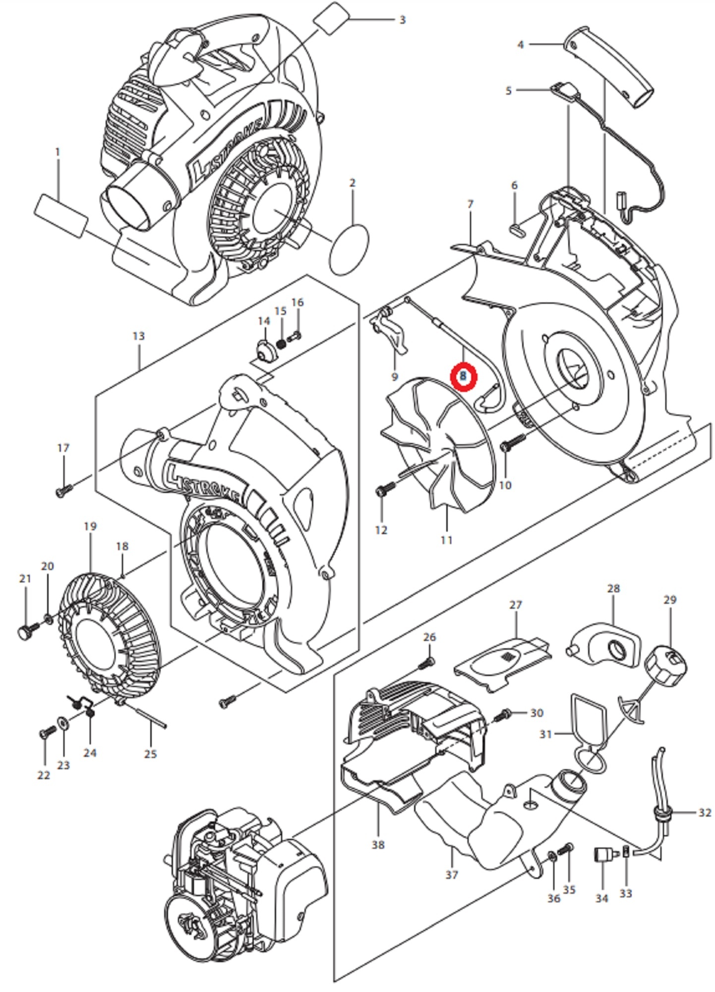 Gaskabel voor DOLMAR, MAKITA, ROBIN BHX250L, PB250.4 op Bladblazers Kabel PB-250.4
