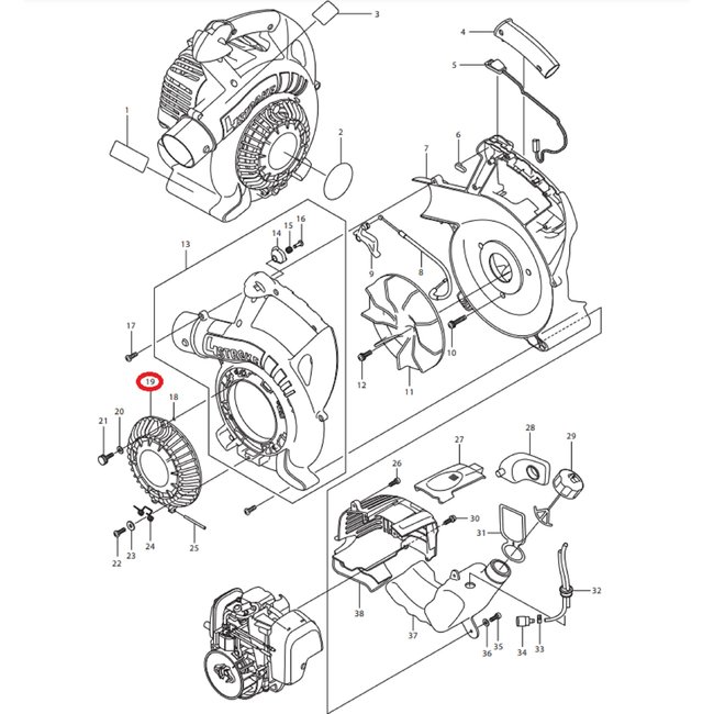 Beschermkap voor Waaier DOLMAR, MAKITA, ROBIN PB250.4, BHX250L op Bladblazers Beschermrooster, Rooster, Kap PB-250.4, onderdeel