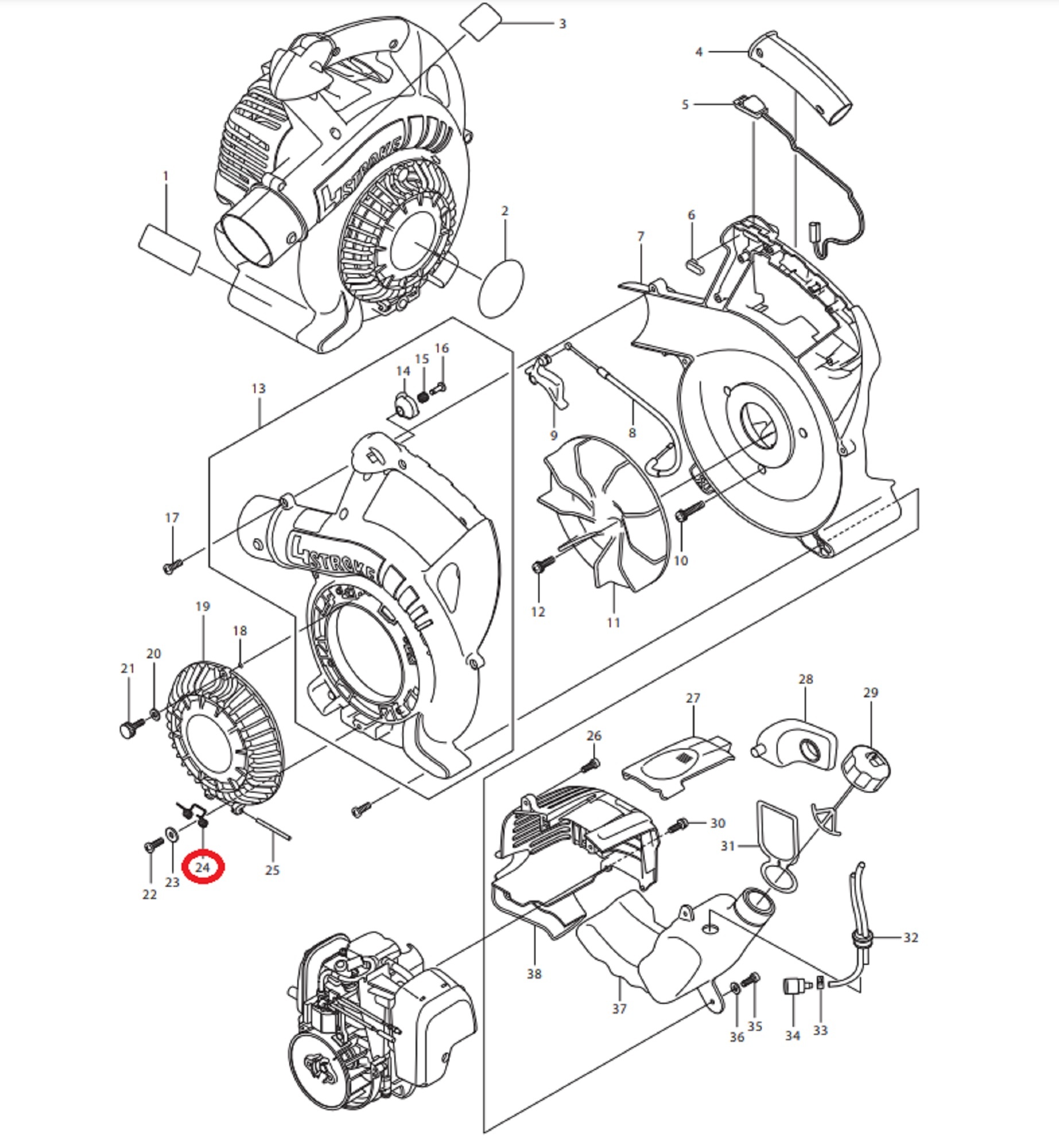 Veer voor Bevestiging Beschermrooster voor DOLMAR, MAKITA, ROBIN  PB250.4, BHX250L op Bladblazers PB-250.4, onderdelen