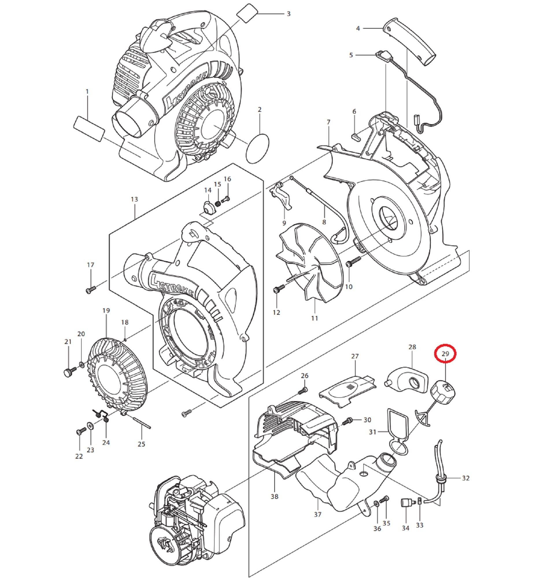 Tankdop voor Benzinetank voor DOLMAR, MAKITA, ROBIN PB250.4, BHX250L op Bladblazers Benzinedop, Brandstofdop PB2504, PB-250.4, onderdelen