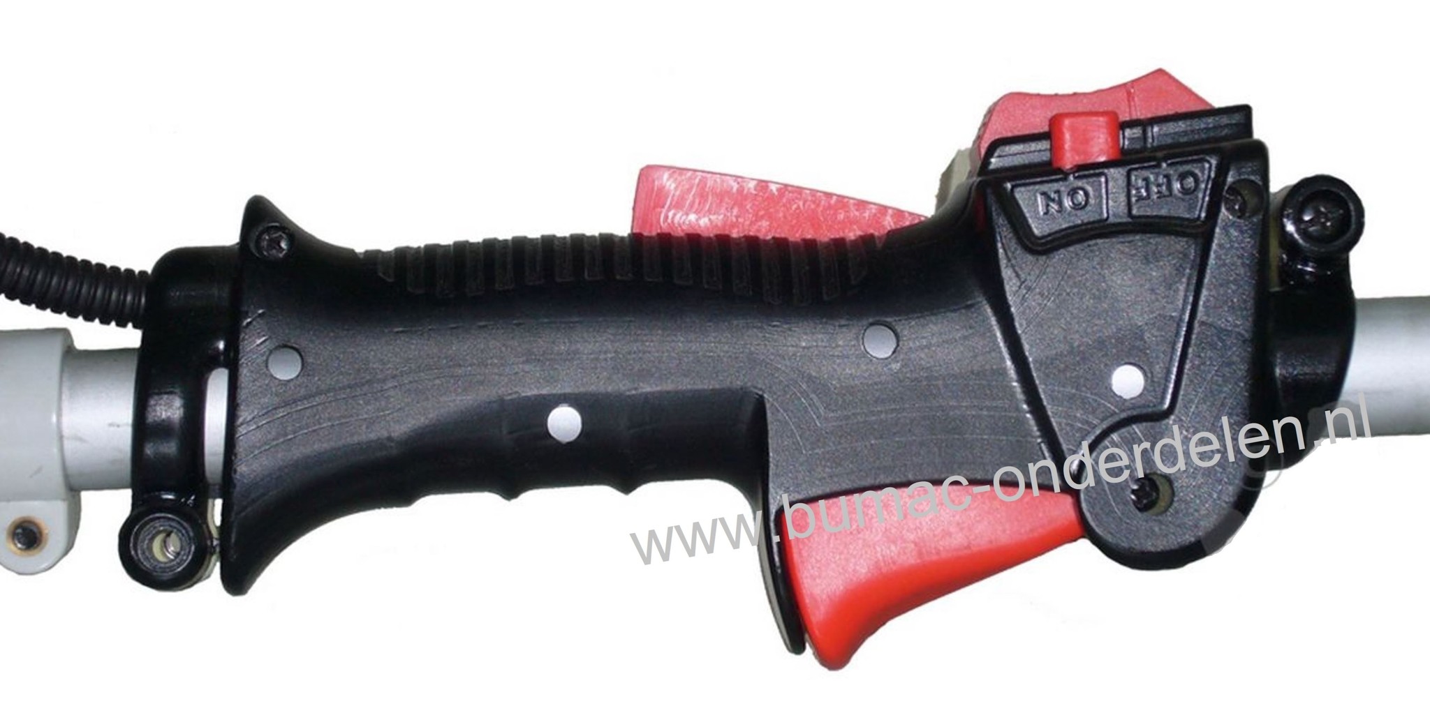 Gashendel met Stopknop Universeel voor Buis Ø 26 mm Strimmers, Motorstrimmers van onder andere Husqvarna, Jonsered, Partner, McCulloch, Stiga, Castelgarden, Alpina, Stihl, Dolmar, Echo, Shindaiwa, Honda, Cub Cadet, Makita