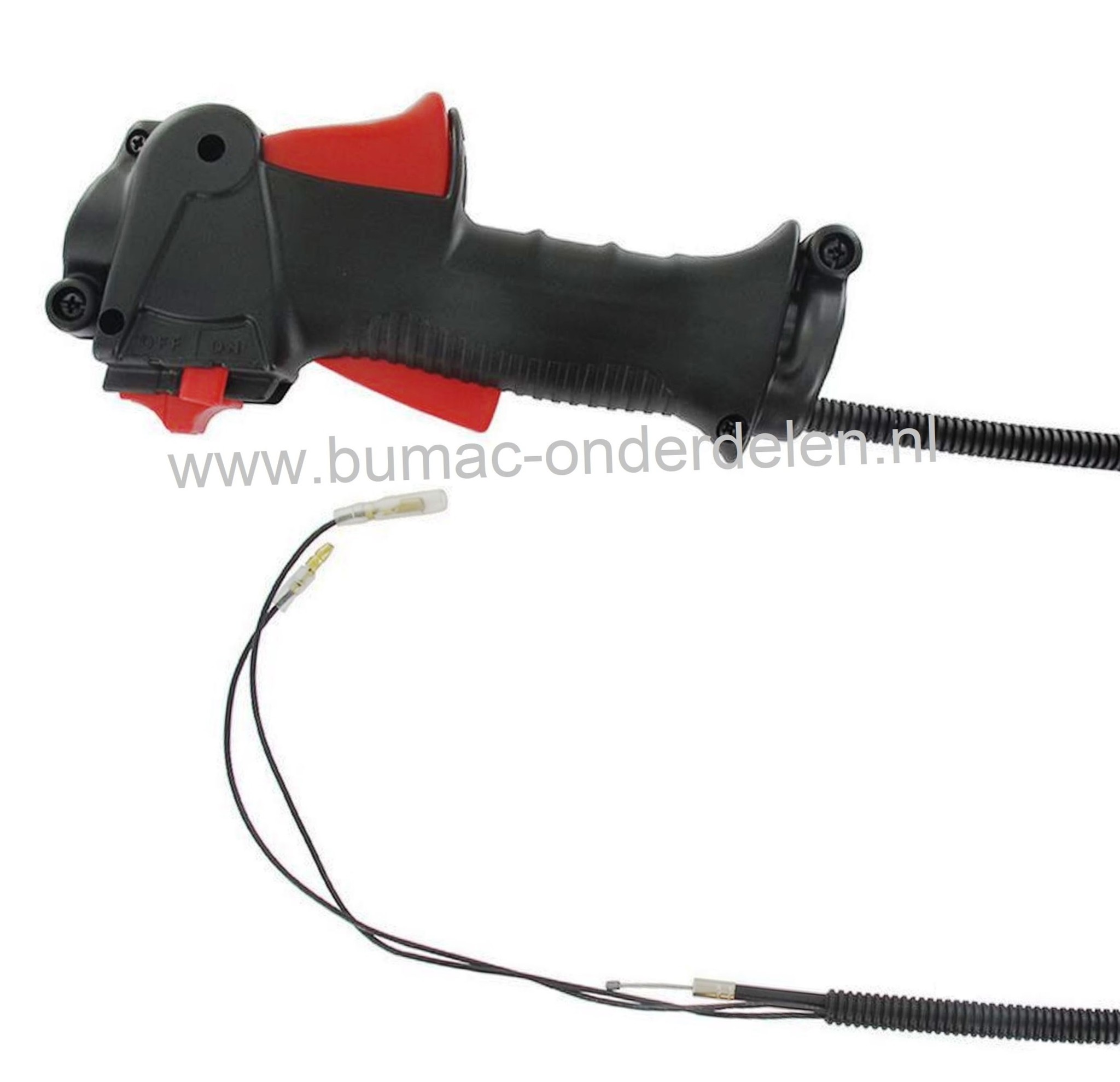 Gashendel Universeel met Stopknop voor Buis Ø 19 mm voor Bosmaaiers, Strimmers Met U- Stuurboom van onder andere Husqvarna, Jonsered, Partner, McCulloch, Stiga, Castelgarden, Alpina, Stihl, Dolmar, Echo, Shindaiwa, Honda, Cub Cadet, Makita, Met Gaskabel