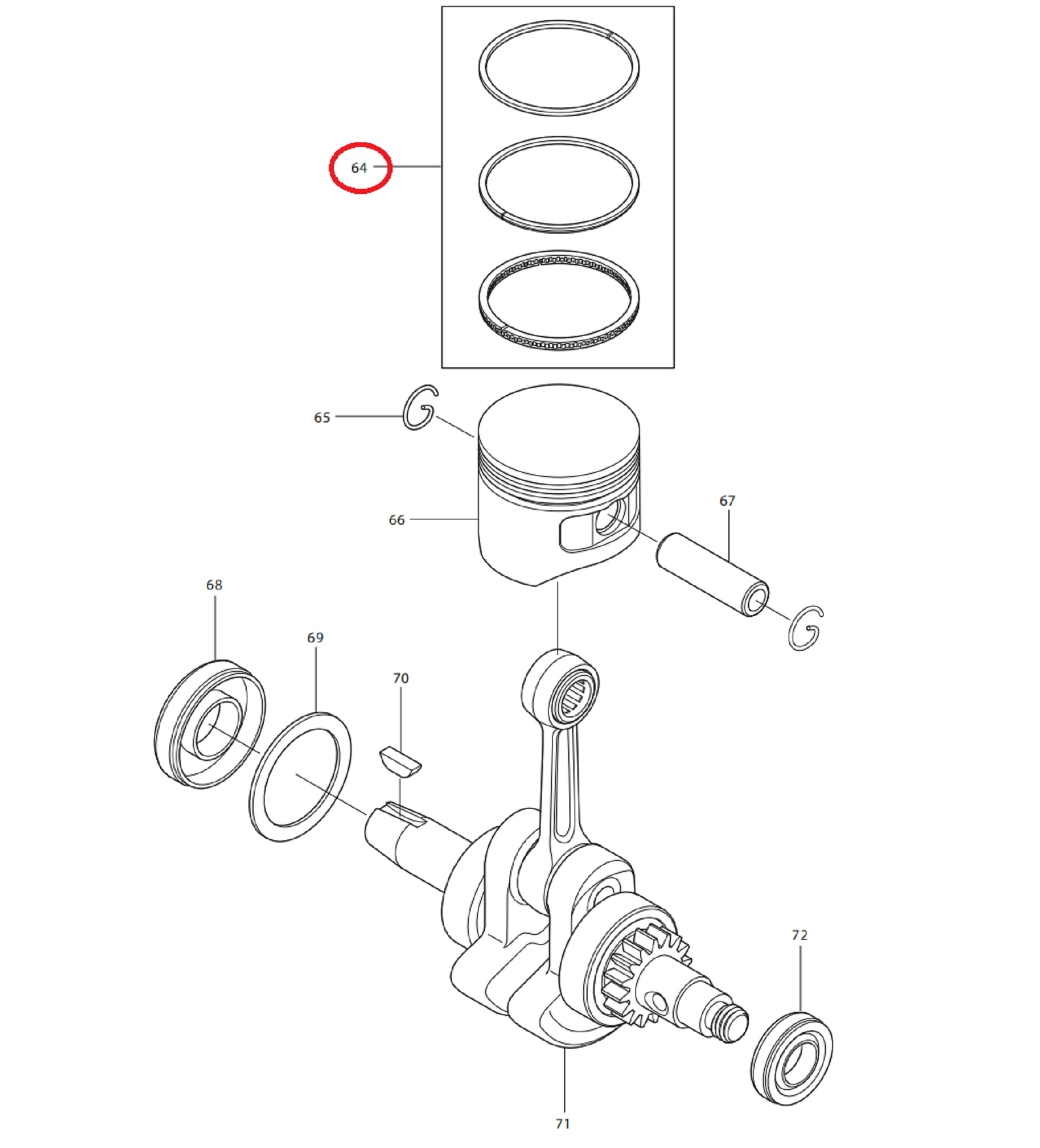 Zuigerveren voor DOLMAR, MAKITA, ROBIN PB250.4, BHX250L Bladblazers Zuigerveer Set PB2504, PB-250.4