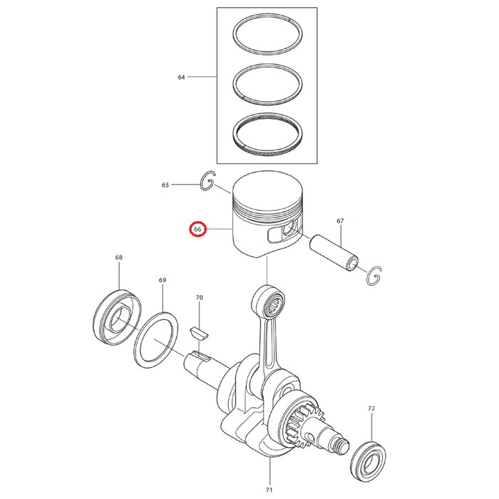 Zuiger voor DOLMAR, MAKITA, ROBIN PB250.4, BHX250L Bladblazers PB2504, PB-250.4