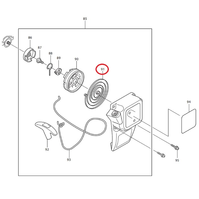 Starterveer voor DOLMAR, MAKITA, ROBIN PB250.4, BHX250L Bladblazers Veer PB2504, PB-250.4, startveer, PB 2504, BHX 250 L