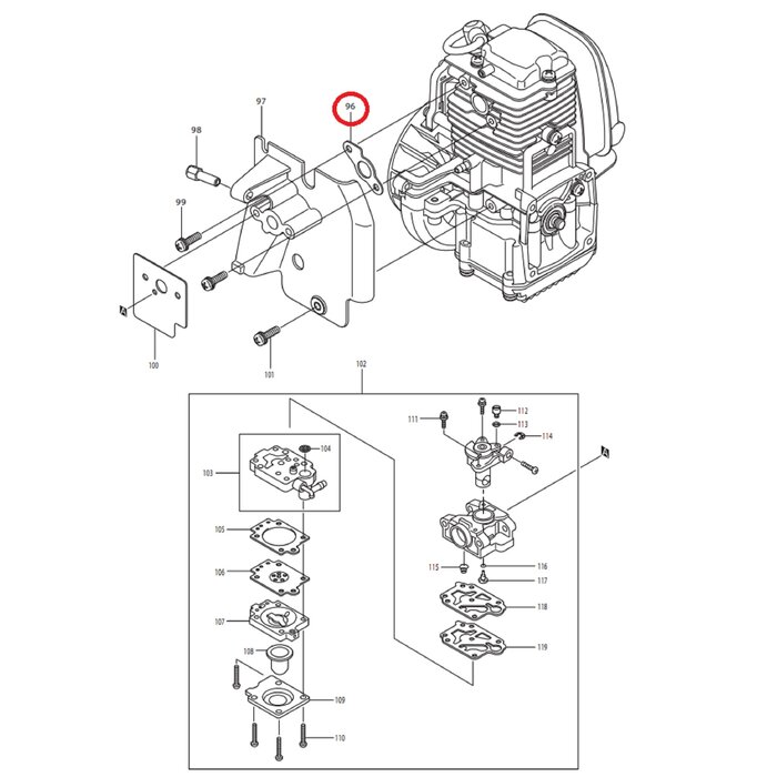 Inlaatpakking voor DOLMAR, MAKITA, ROBIN PB250.4, BHX250L Bladblazers Spruitstukpakking, Pakking PB2504, PB-250.4, dichting, PB 2504, BHX 250 L