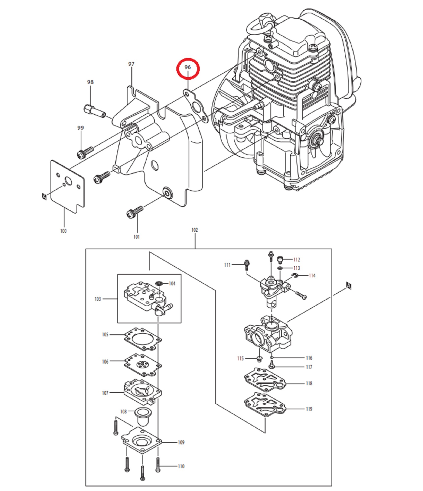 Inlaatpakking voor DOLMAR, MAKITA, ROBIN PB250.4, BHX250L Bladblazers Spruitstukpakking, Pakking PB2504, PB-250.4, dichting, PB 2504, BHX 250 L