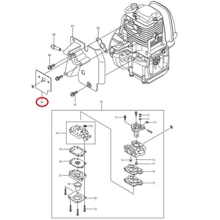 Carburateur pakking voorDolmar, Makita, Robin PB250.4, BHX250L op Bladblazers Carburatorpakking, Pakking PB2504, PB-250.4, BHX 250 L, onderdeel, inlaatpakking, inlaat dichting