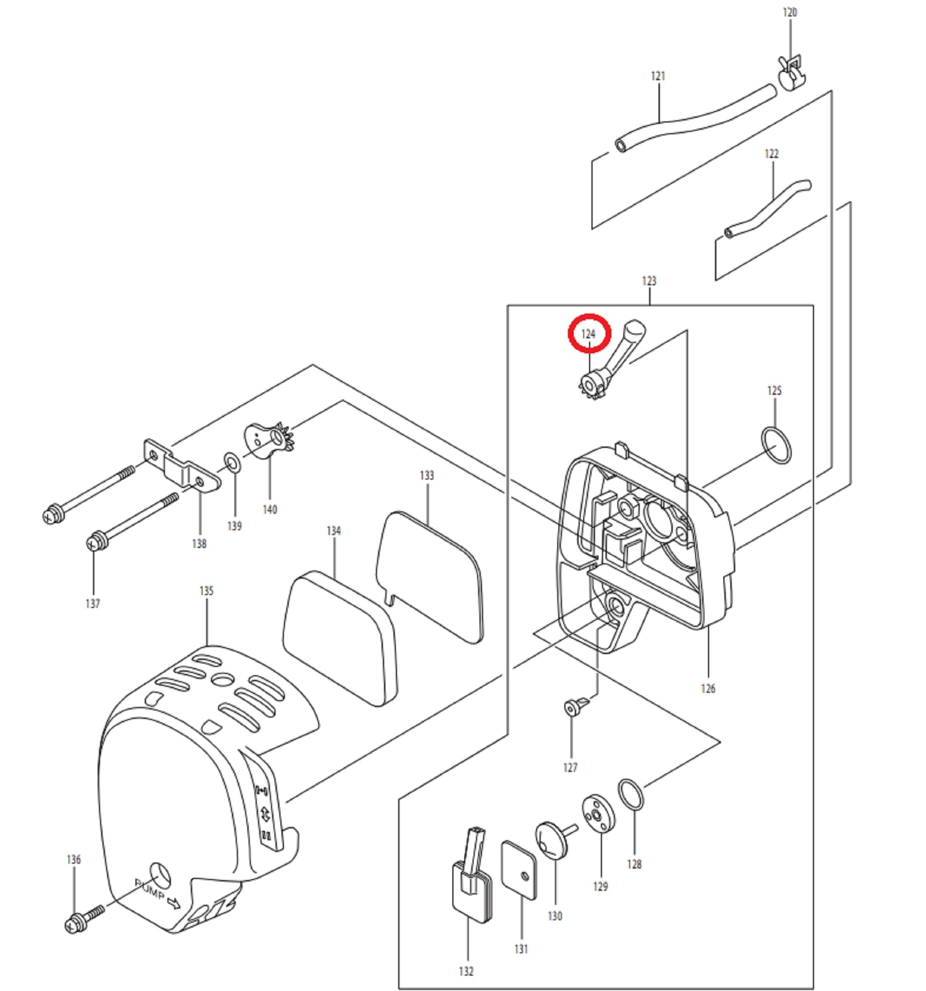 Chokehendel voor DOLMAR, MAKITA , ROBIN PB250.4, BHX250L op Bladblazers PB2504, PB-250.4 onderdeel