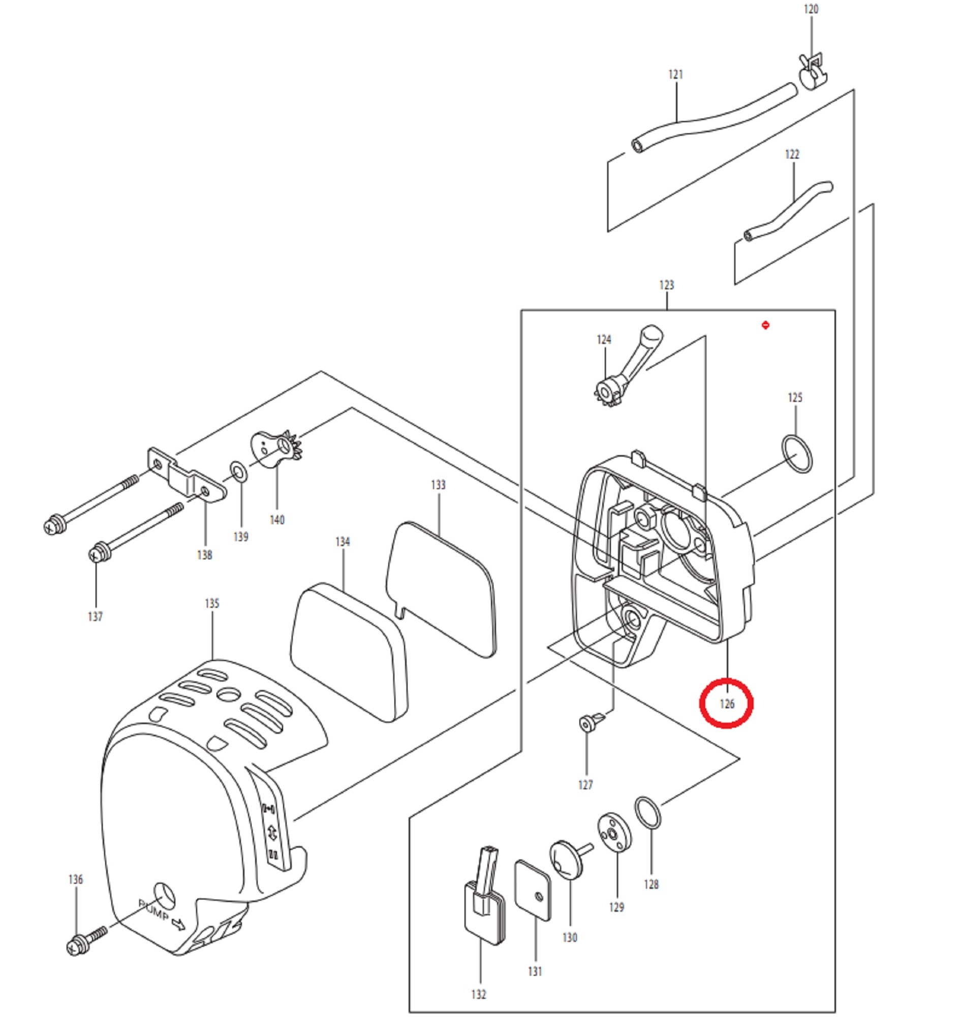 Luchtfilterhuis voor PB250.4, BHX250L DOLMAR, MAKITA, ROBIN op Bladblazers PB2504, PB-250.4