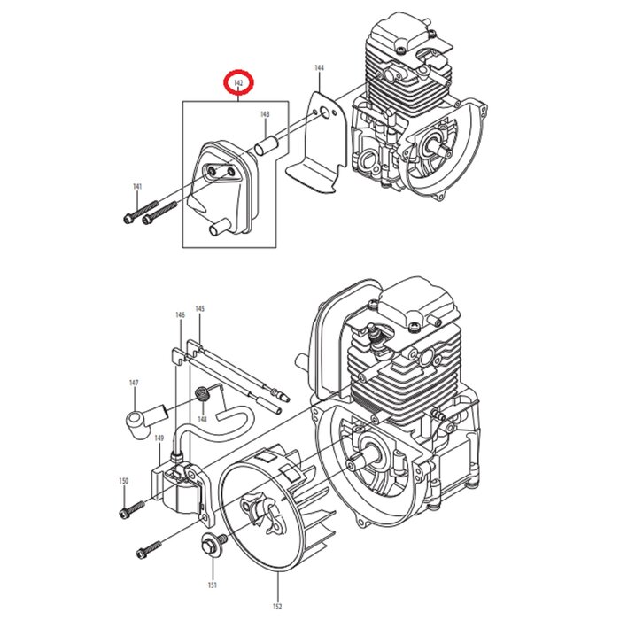 Uitlaat Compleet voor DOLMAR, MAKITA, ROBIN PB250.4, BHX250L op Bladblazers Uitlaat PB2504, PB-250.4, onderdeel
