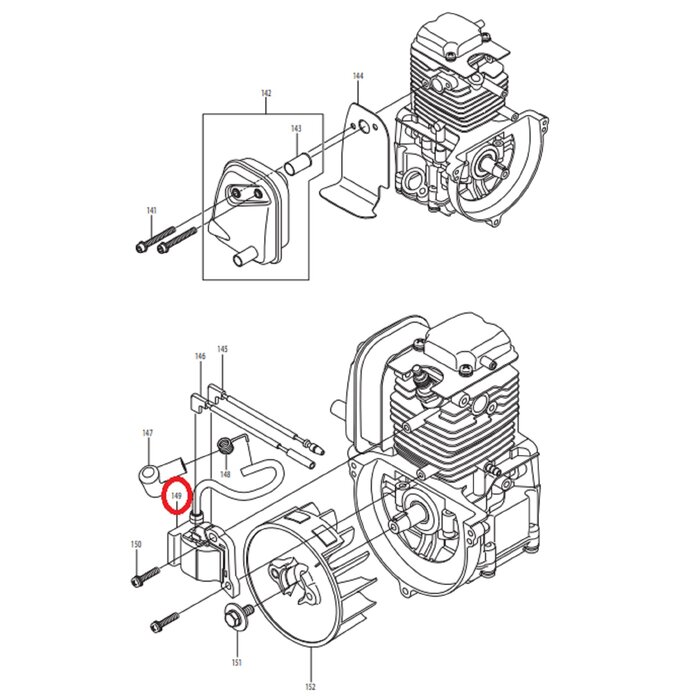 Ontstekingsspoel voor DOLMAR, MAKITA, ROBIN PB250.4, BHX250L op Bladblazers Bobine PB2504, PB-250.4