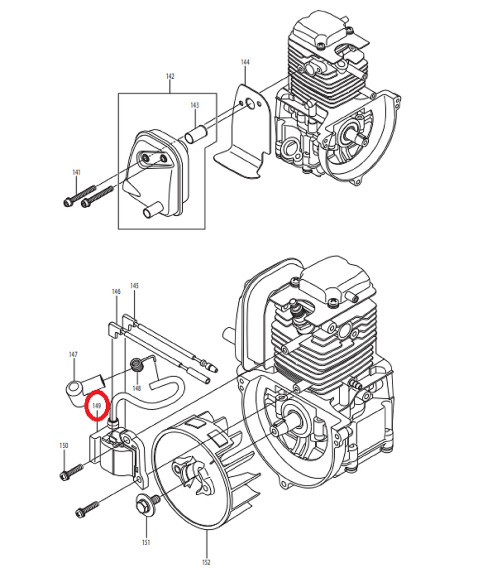 Ontstekingsspoel voor DOLMAR, MAKITA, ROBIN PB250.4, BHX250L op Bladblazers Bobine PB2504, PB-250.4