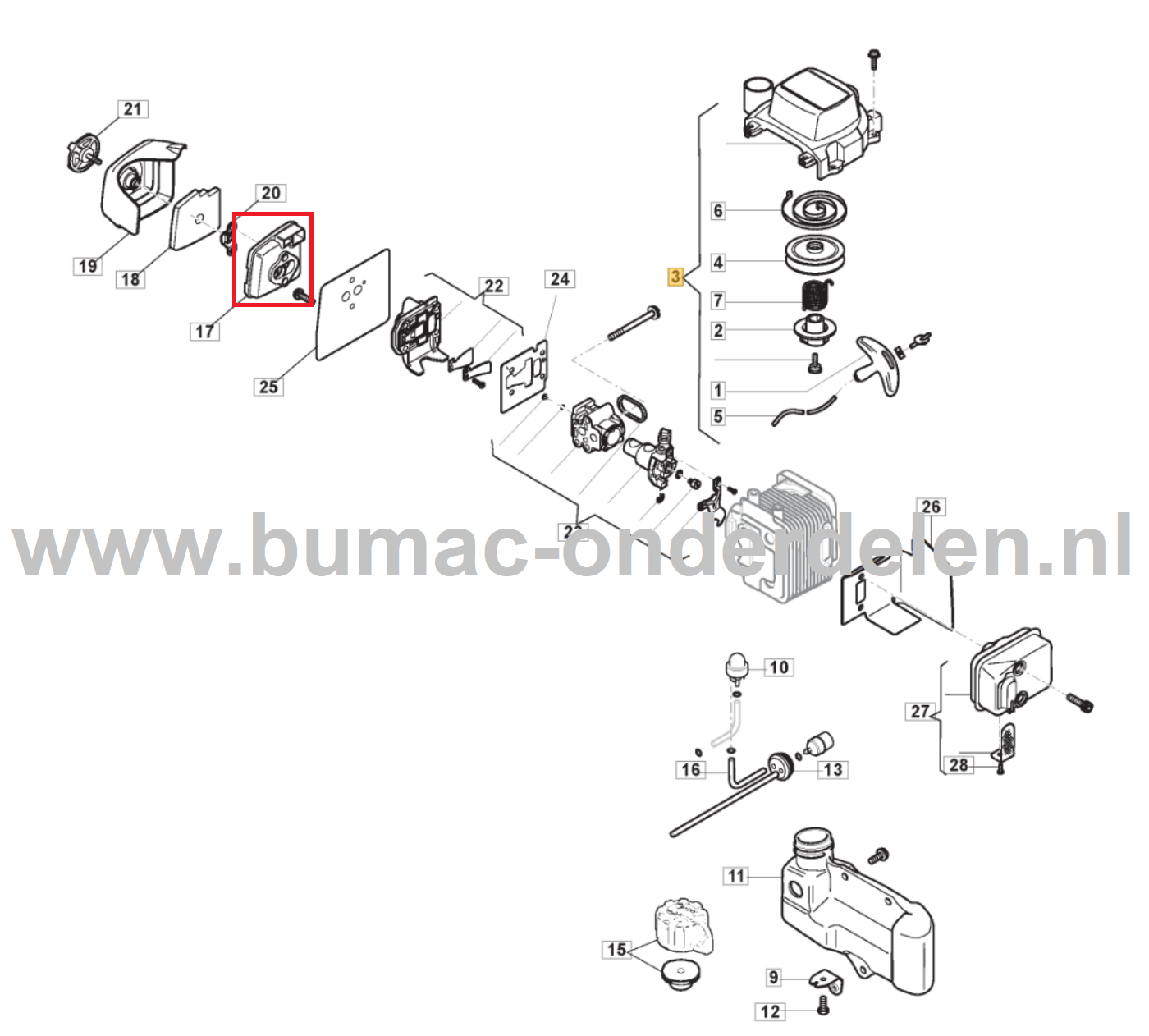 Luchtfilterhuis voor Stiga, Castelgarden, Alpina, Mountfield Heggenscharen, Benzineheggenscharen Luchtfilter huis BG225KKT, HTK60X, HTK75X, PRO60DL, PRO75DL, SHT660K, SHT675K