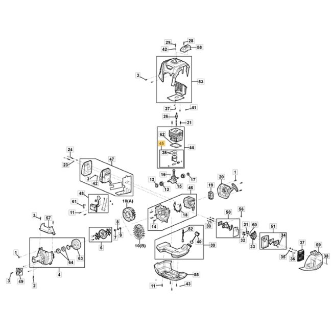 Zuiger Compleet voor Stiga, Castelgarden, Mountfield, Alpina ABR55, BC760, MB55, MS3300, OM230MS, SBC656 op Bosmaaiers - Trimmers - Motorzeis ABR 55, BC 760, MB 55, MS 3300, OM 30 MS, SBC 656, onderdelen