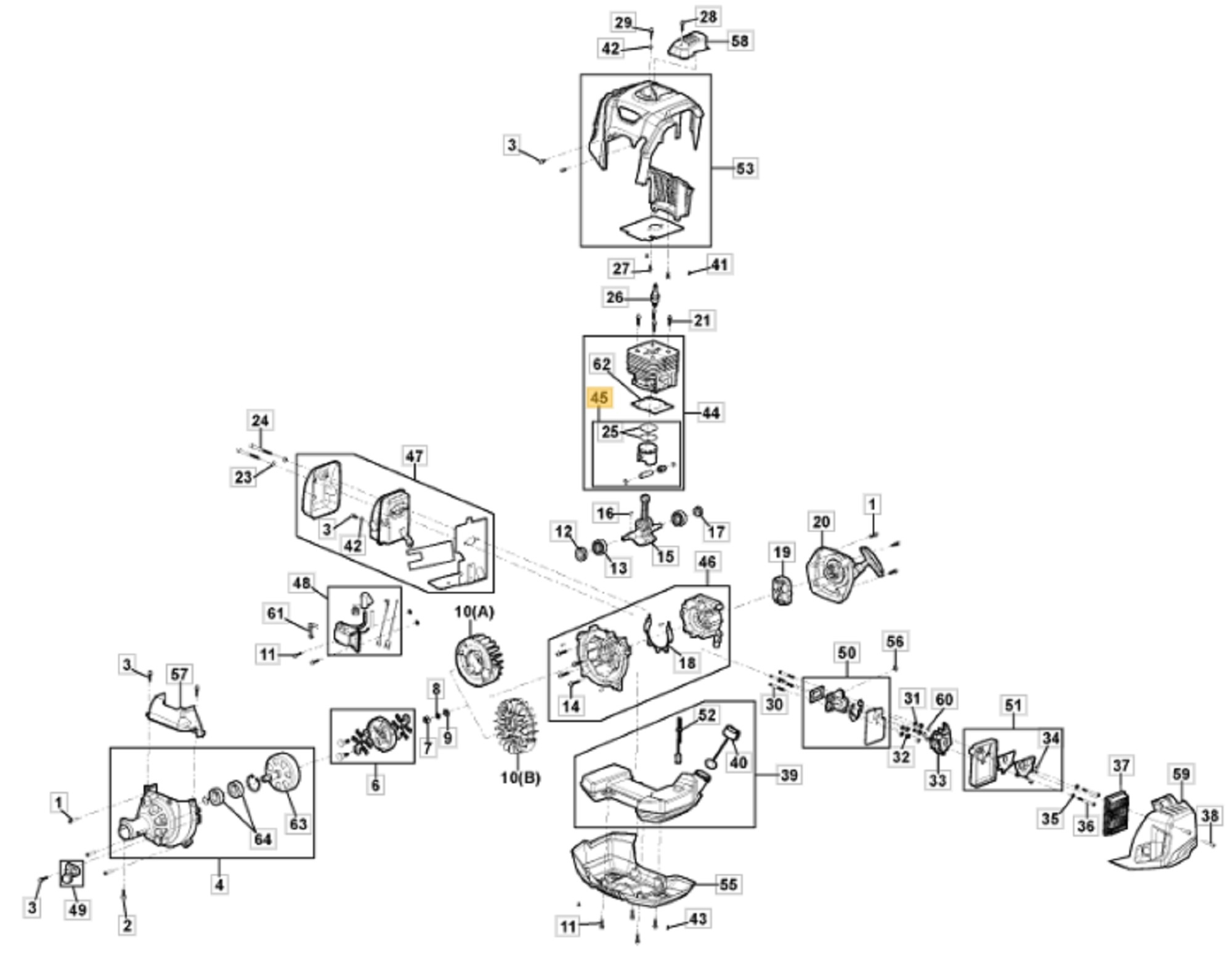 Zuiger Compleet voor Stiga, Castelgarden, Mountfield, Alpina ABR55, BC760, MB55, MS3300, OM230MS, SBC656 op Bosmaaiers - Trimmers - Motorzeis ABR 55, BC 760, MB 55, MS 3300, OM 30 MS, SBC 656, onderdelen