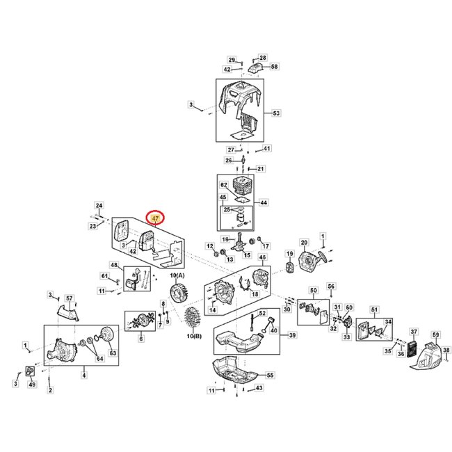 Uitlaat Compleet voor STIGA, CASTELGADEN, MOUNTFIELD, ALPINA ABR45, ABR55, BC750, BC760, MB45, MB55, MS2700, MS3300, OM230MS, SBC646, SBC656 op Bosmaaiers - Trimmers - Motorzeis