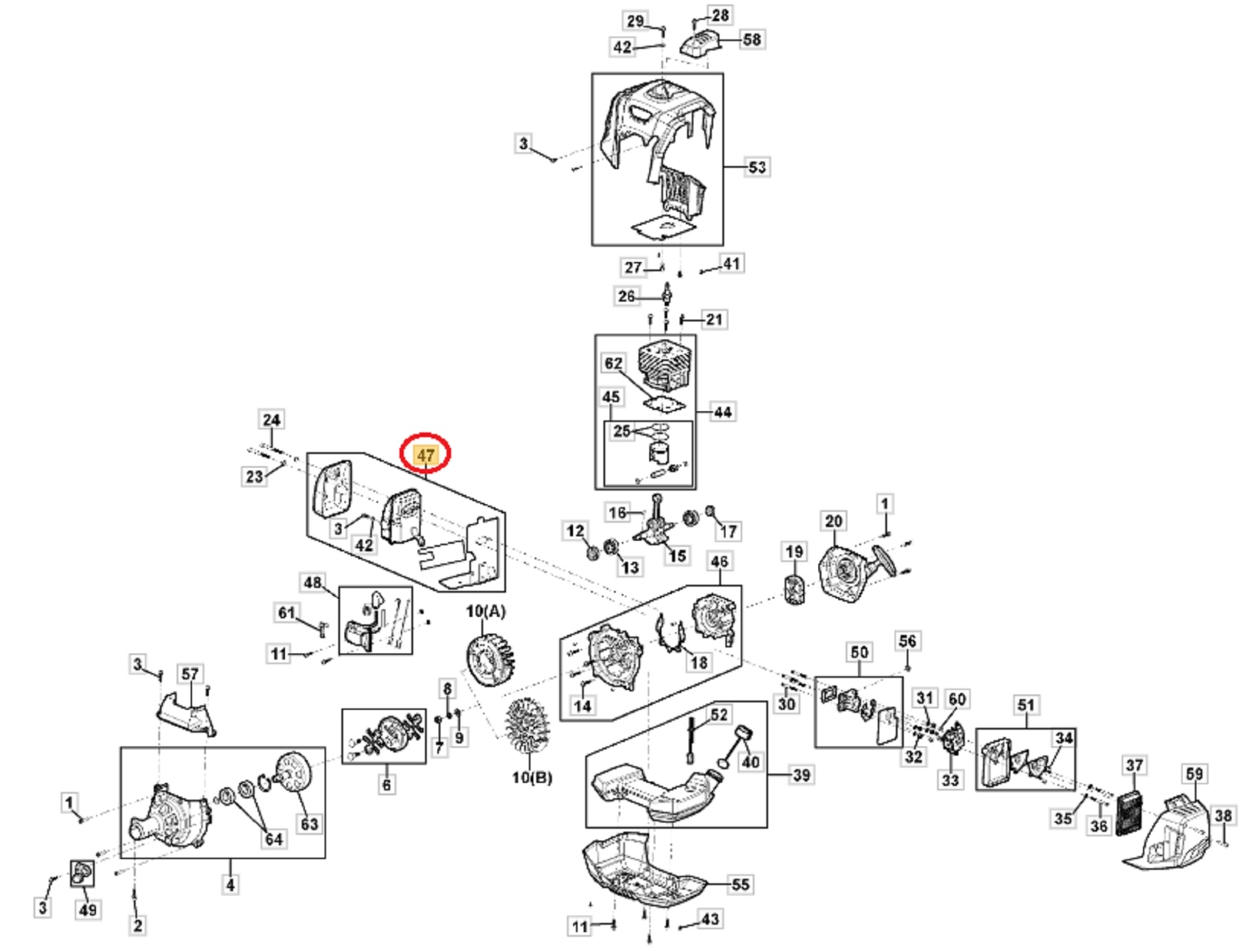 Uitlaat Compleet voor STIGA, CASTELGADEN, MOUNTFIELD, ALPINA ABR45, ABR55, BC750, BC760, MB45, MB55, MS2700, MS3300, OM230MS, SBC646, SBC656 op Bosmaaiers - Trimmers - Motorzeis