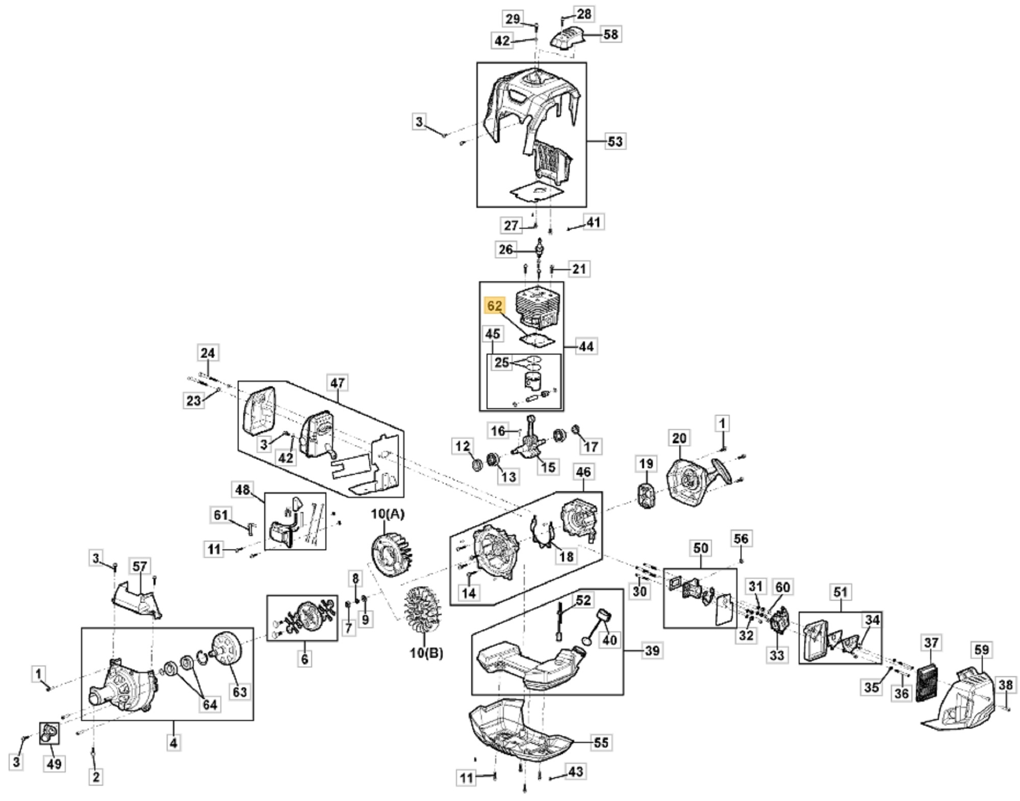 Cilindervoetpakking voor STIGA, CASTELGARDEN, MOUNTFIELD, ALPINA ABR45, ABR55, BC750, BC760, MB45, MB55, MS2700, MS3300, OM200MS, SBC646, SBC656 op Bosmaaiers - Trimmers - Motorzeis
