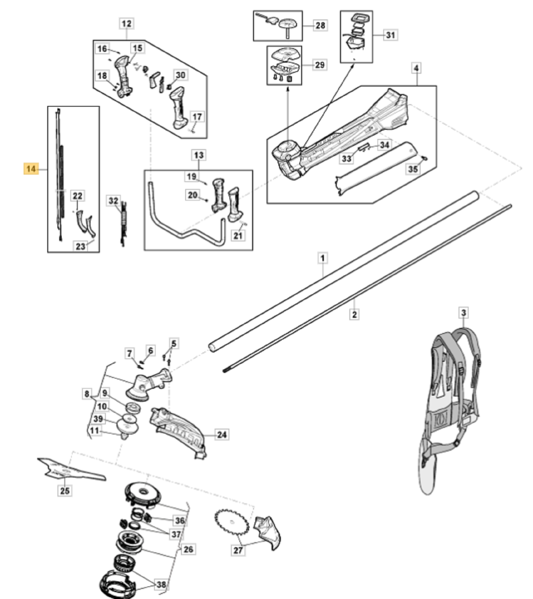 Gaskabel voor STIGA, CASTELGARDEN, MOUNTFIELD, ALPINA BC750, BC760, MS2700, MS3300, OM230MS, SBC646, SBC656 op Bosmaaiers - Trimmer - Motorzeis Kabel BC 750, BC 760, MS 2700, MS 3300, OM 230 MS, SBC 646, SBC 656, onderdelen