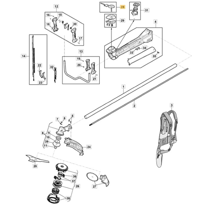 Draaiknop voor Stuurboomhouder voor STIGA, CASTELGARDEN, MOUNTFIELD, ALPINA BC750, BC760, MS2700, MS3300, OM230MS, SBC646, SBC656 op Bosmaaiers - Trimmers - Motorzeis