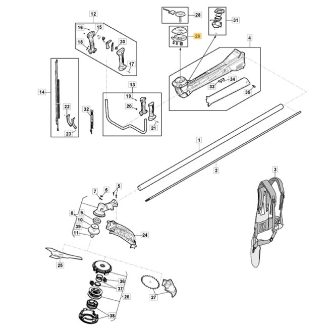 Stuurboomhouder voor STIGA, CASTELGARDEN, MOUNTFIELD, ALPINA BC750, BC760, MS2700, MS3300, OM230MS, SBC646, SBC656 op Bosmaaiers - Trimmers - Motorzeis BC 750, BC 760, MS 2700, MS 3300, OM 230 MS, SBC 646, SBC 656, onderdelen