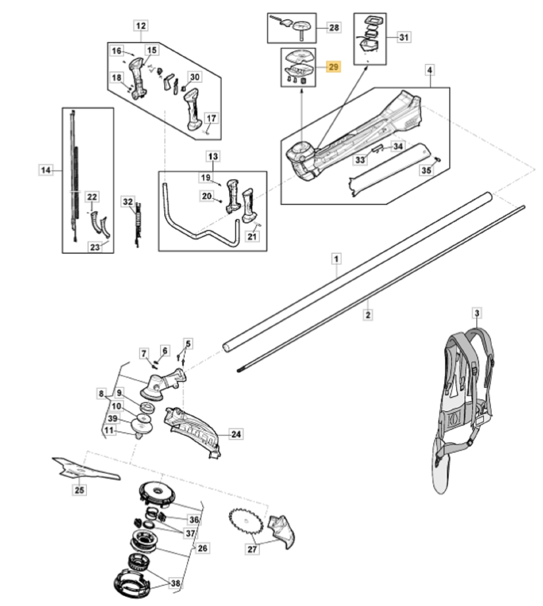 Stuurboomhouder voor STIGA, CASTELGARDEN, MOUNTFIELD, ALPINA BC750, BC760, MS2700, MS3300, OM230MS, SBC646, SBC656 op Bosmaaiers - Trimmers - Motorzeis BC 750, BC 760, MS 2700, MS 3300, OM 230 MS, SBC 646, SBC 656, onderdelen